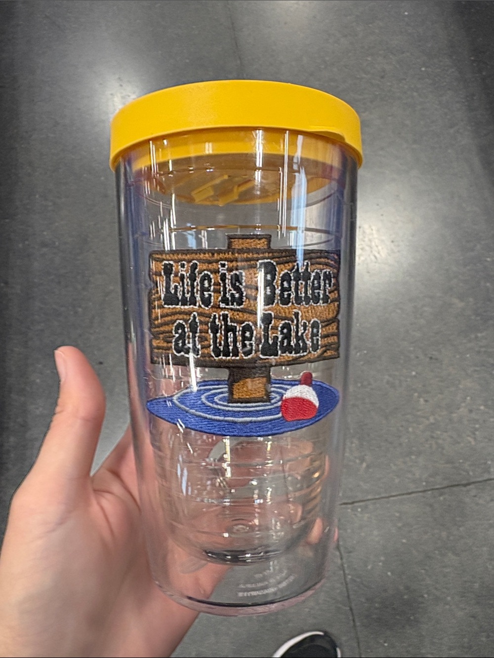 Yellow-Lid Lake Themed Insulated Tumbler - "Life is Better at the Lake"